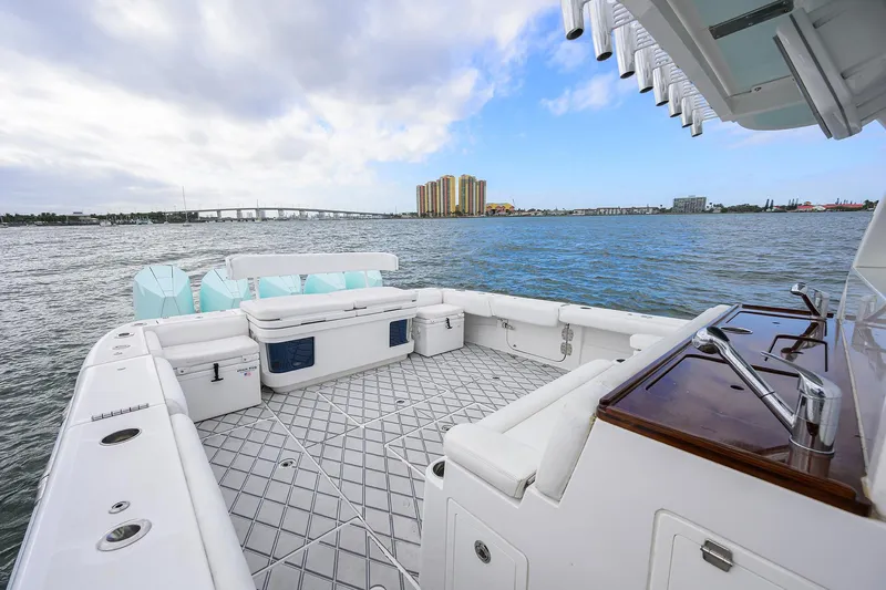  Yacht Photos Pics Luxury HCB 53 Sueños boat deck with ocean view, 2021 model.