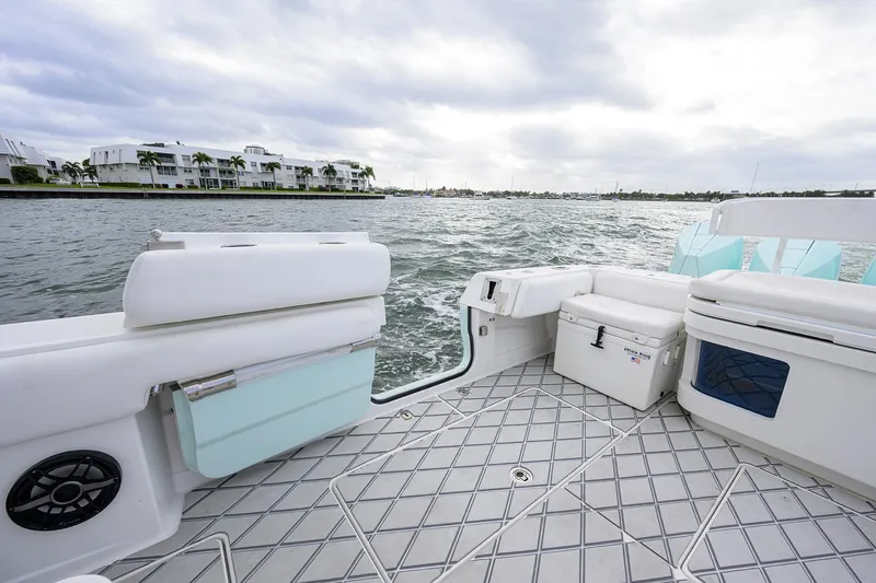  Yacht Photos Pics 2021 HCB 53 Sueños boat deck with ocean view and modern seating.