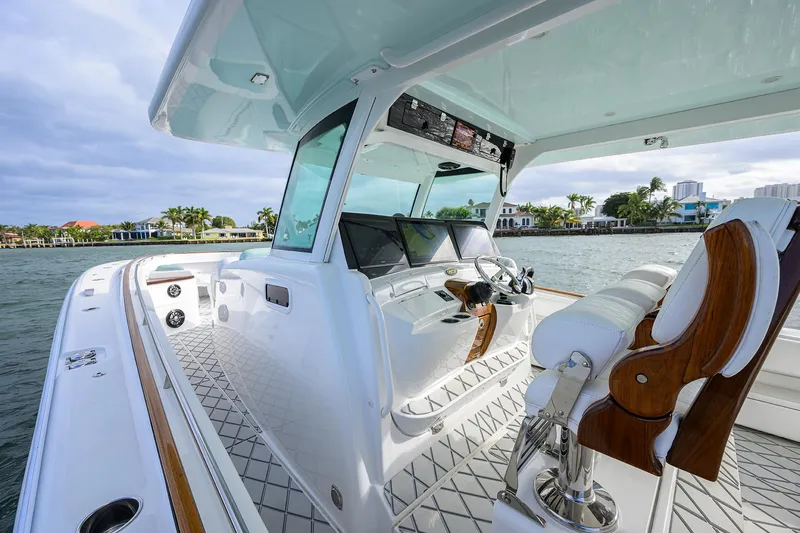 Yacht Photos Pics 2021 HCB 53 Sueños luxury boat interior with modern helm and seating.