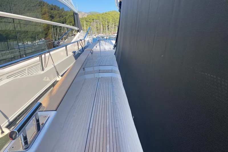  Yacht Photos Pics Azimut Magellano 66 yacht deck, 2025 model, featuring sleek design and modern finishes.