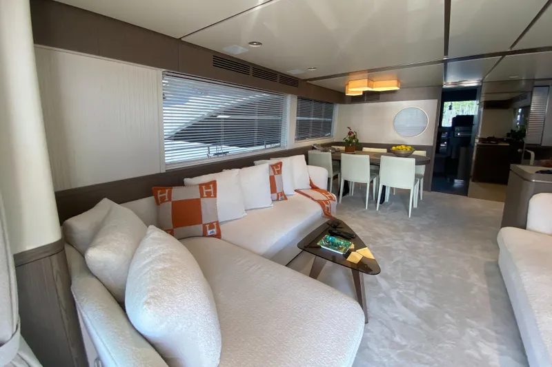  Yacht Photos Pics Luxurious interior of 2025 Azimut Magellano 66 yacht with modern furnishings and elegant decor.