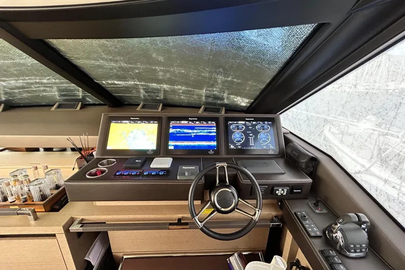  Yacht Photos Pics Prestige 680 yacht helm with advanced navigation displays, 2017 model.