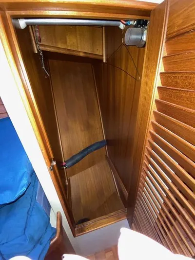  Yacht Photos Pics Wooden closet interior on a 1990 Grand Banks 36 Europa boat.
