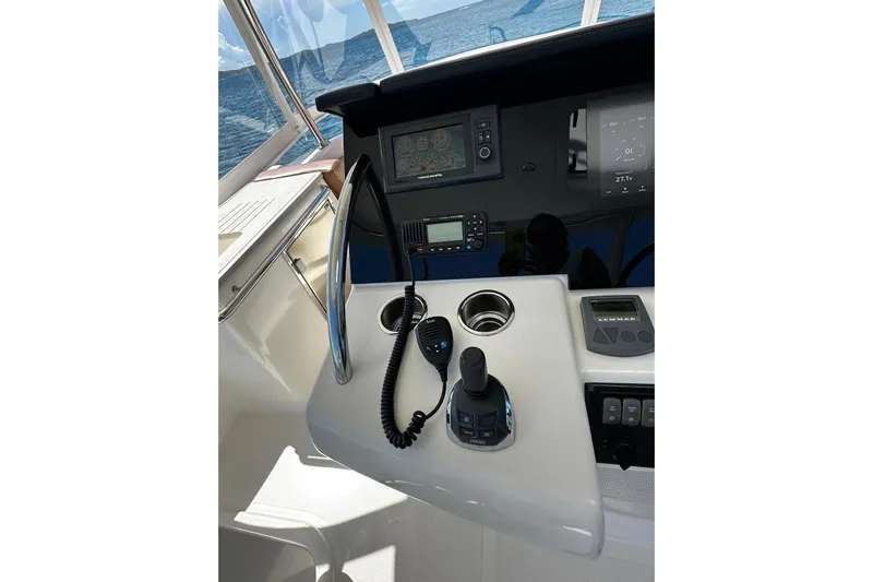  Yacht Photos Pics Control panel of 2012 Riviera 43 Flybridge yacht with navigation equipment.