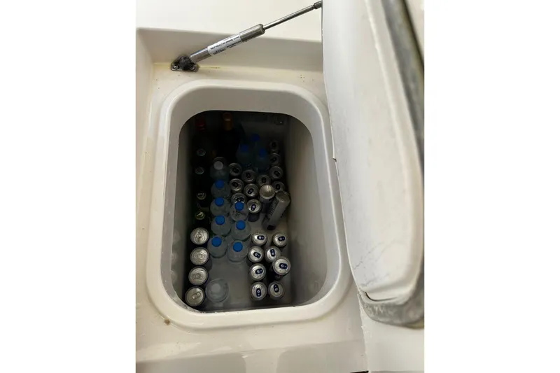  Yacht Photos Pics Cooler filled with assorted drinks on a 2012 Riviera 43 Flybridge yacht.