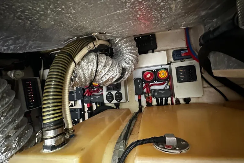  Yacht Photos Pics Engine room of 2012 Riviera 43 Flybridge with wiring and ventilation systems.