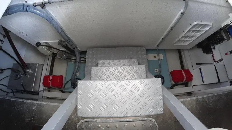  Yacht Photos Pics Aluminum steps in the engine room of a 2024 De Antonio Yachts D50.