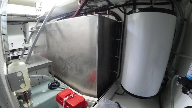 Yacht Photos Pics Engine room of 2024 De Antonio Yachts D50, featuring tanks and equipment.