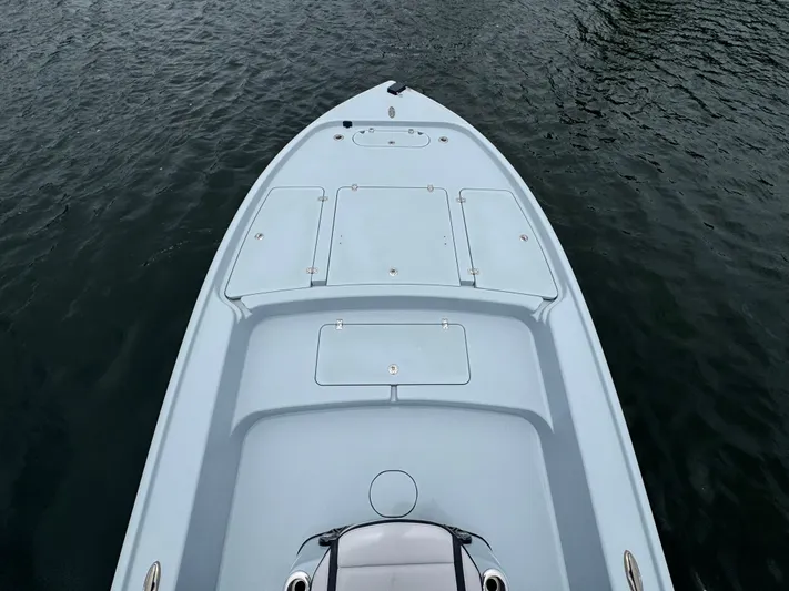  Yacht Photos Pics 2019 Yellowfin 24 Bay CE boat deck on calm water.