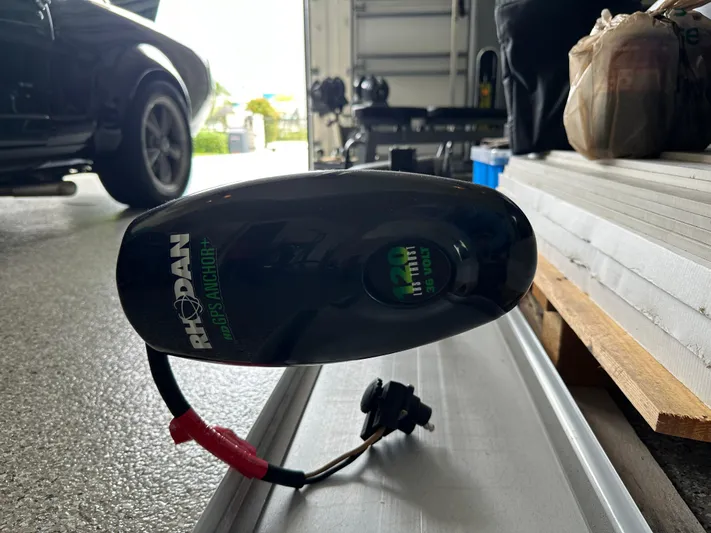  Yacht Photos Pics Rhodan GPS Anchor on Yellowfin 24 Bay CE, 2019 model, in a garage setting.