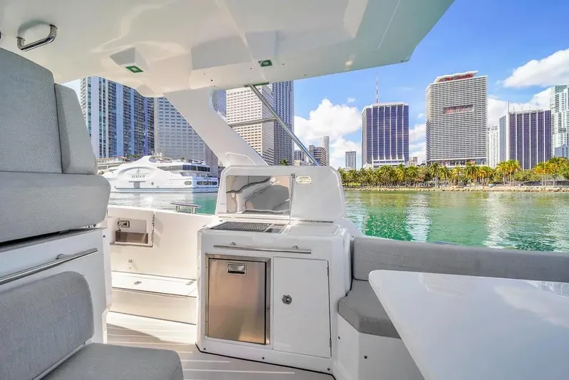  Yacht Photos Pics Azimut Verve 40 yacht interior with city skyline view, 2020 model.