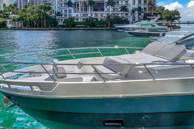  Yacht Photos Pics 2020 Azimut Verve 40 yacht docked in scenic waterfront setting.