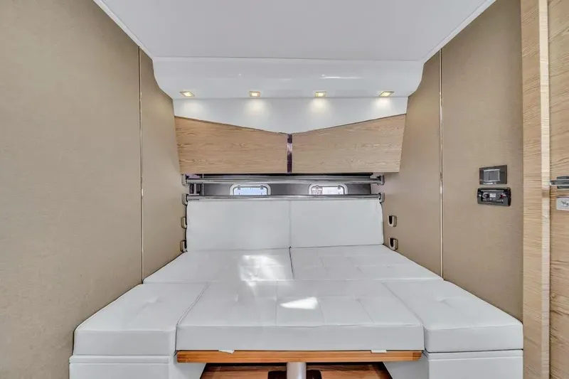  Yacht Photos Pics Luxurious interior cabin of 2020 Azimut Verve 40 yacht with modern design.