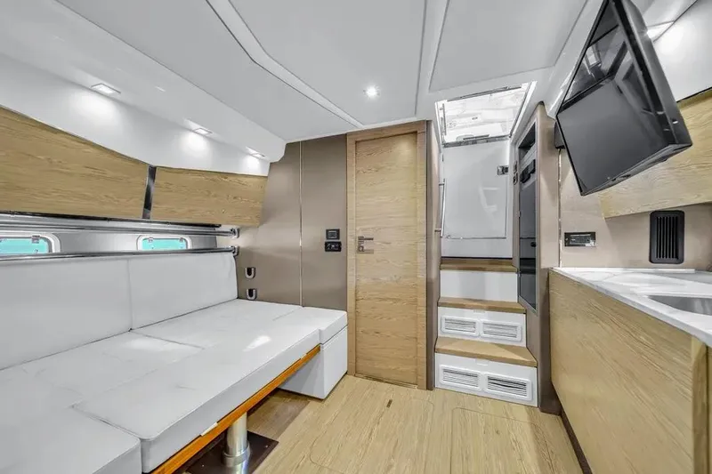  Yacht Photos Pics Luxurious interior of 2020 Azimut Verve 40 yacht with modern furnishings and sleek design.