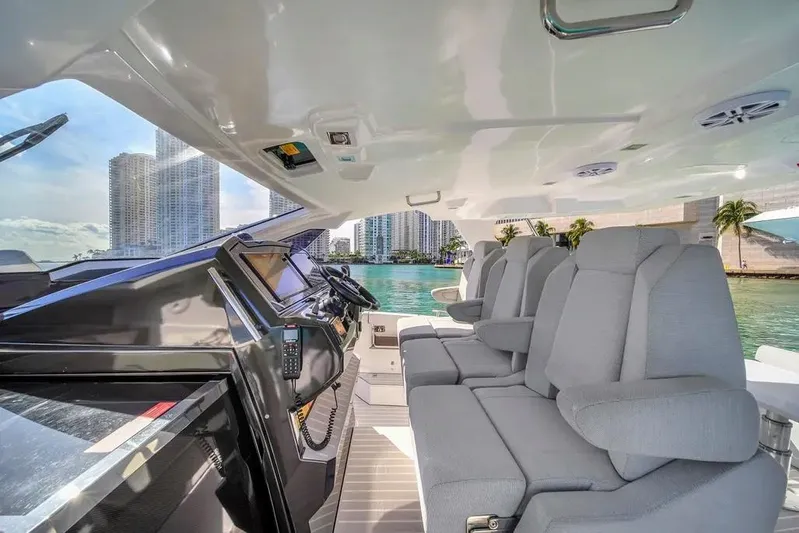  Yacht Photos Pics Interior of 2020 Azimut Verve 40 yacht with plush seating and modern controls.