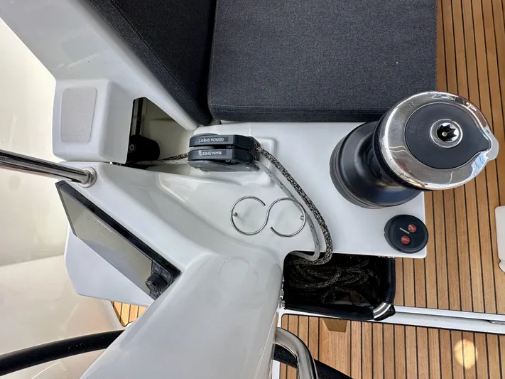 Kemosabe Yacht Photos Pics Cockpit controls of 2021 Jeanneau Sun Odyssey 440 sailboat with winch and rope management.