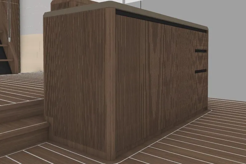  Yacht Photos Pics Interior of 2026 Ice Yachts ICE 66 Farr, featuring sleek wooden cabinetry design.