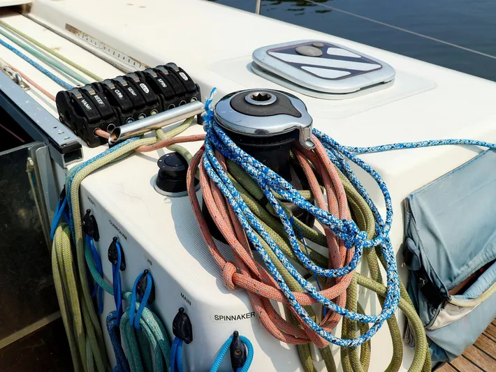  Yacht Photos Pics Sailing ropes and winch on a 2011 Dufour 40E Performance yacht deck.