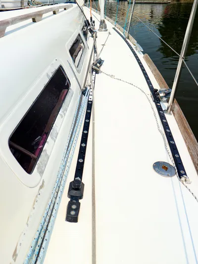  Yacht Photos Pics Deck view of 2011 Dufour 40E Performance sailboat, showing rigging and windows.