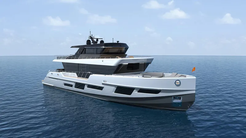  Yacht Photos Pics Luxury 2022 CL Yachts CLX96 cruising on open sea under clear sky.