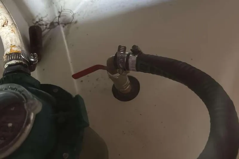 Samba Yacht Photos Pics Close-up of plumbing components on a 2012 Beneteau Oceanis 48 yacht.