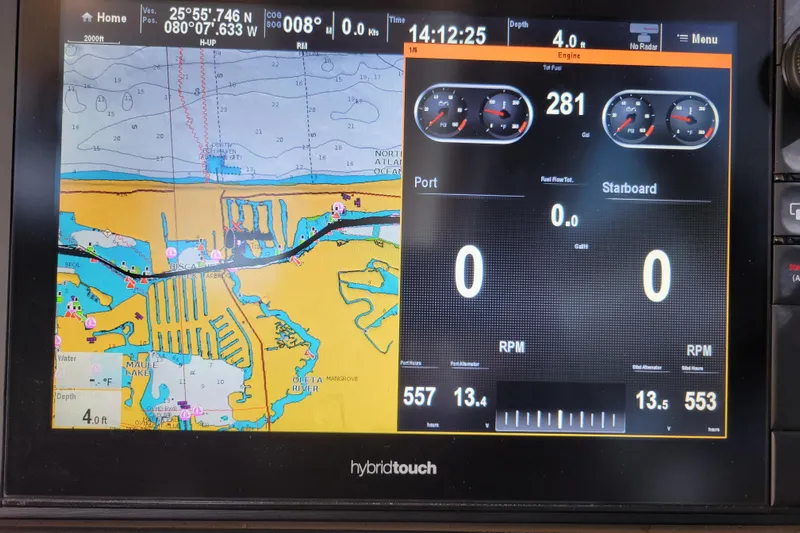  Yacht Photos Pics Navigation display on a 2017 Sea Ray Sundancer 460, showing map and engine data.