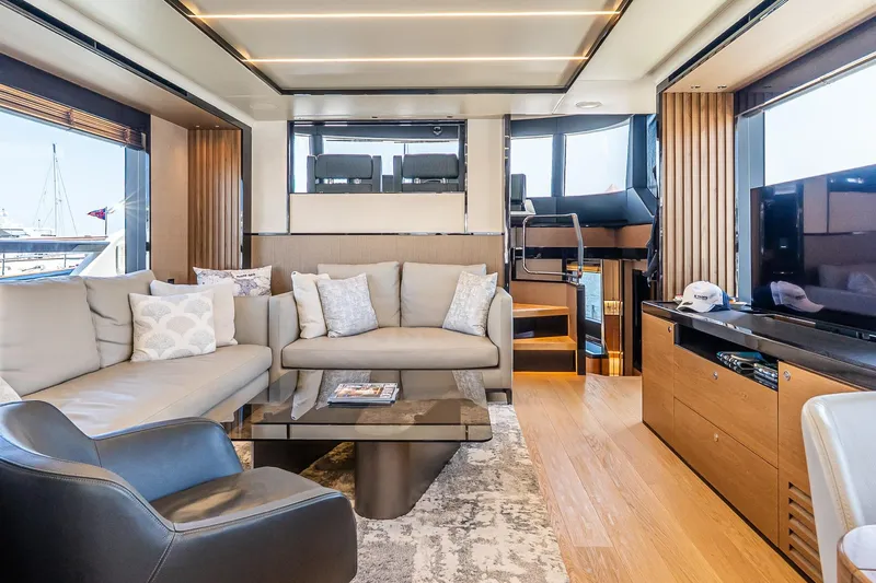 Available Now Yacht Photos Pics Luxurious interior of 2024 Absolute Navetta 68 yacht with modern furnishings and elegant design.