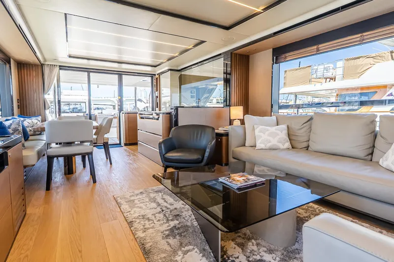 Available Now Yacht Photos Pics Luxurious interior of 2024 Absolute Navetta 68 yacht with modern furnishings and elegant design.
