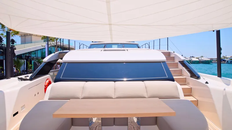 Eight44 Yacht Photos Pics Luxurious 2025 Sanlorenzo SL90A yacht with elegant seating and modern design.