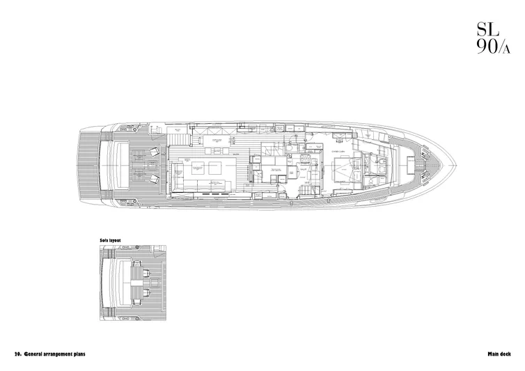 Eight44 Yacht Photos Pics Floor plan of 2025 Sanlorenzo SL90A yacht, main deck layout with sofa arrangement.