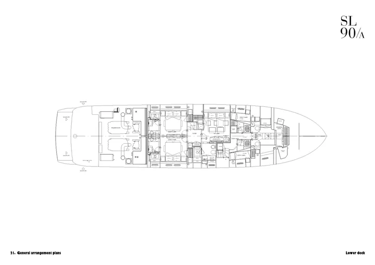 Eight44 Yacht Photos Pics Floor plan of Sanlorenzo SL90A 2025 yacht lower deck layout.