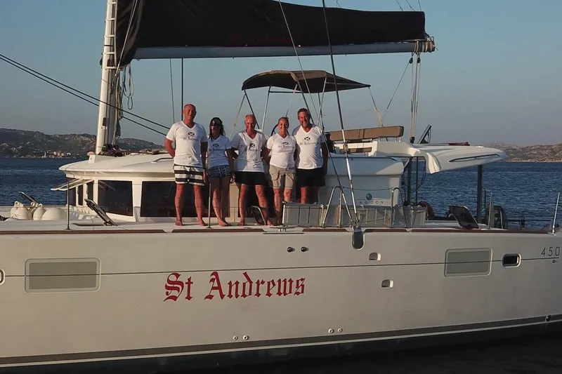 St Andrews Yacht Photos Pics Group on 2014 Lagoon 450 F Owners Version catamaran named "St Andrews" at sea.