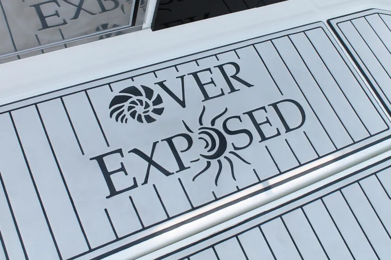 Over Exposed Yacht Photos Pics Jeanneau Leader 10.5 boat deck with 'Over Exposed' design, 2021 model.