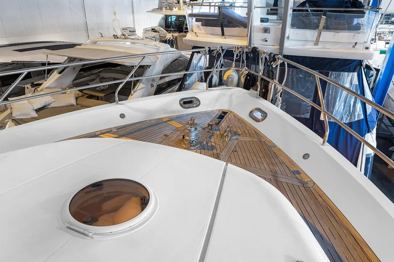  Yacht Photos Pics Luxury yacht deck of 2003 Princess 23 m model in marina setting.