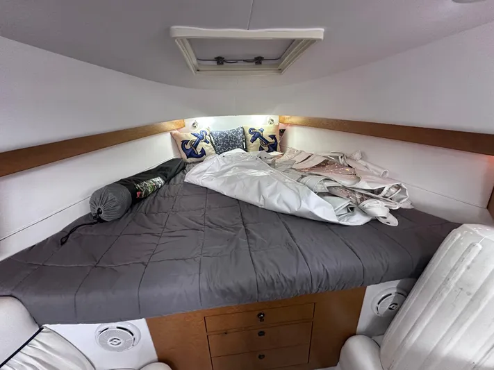  Yacht Photos Pics Cozy cabin interior of 2008 Donzi 38 ZSF with bed and nautical decor.