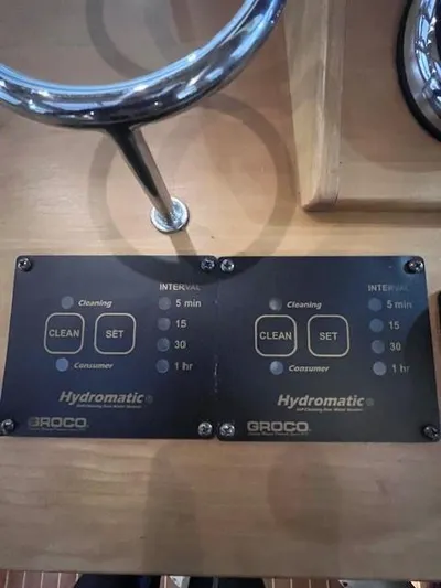 Persistence Yacht Photos Pics Control panel of a 2011 Sabre 40 Sedan, featuring Groco Hydromatic system.