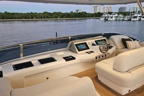 Sunlove Yacht Photos Pics Luxurious 2024 Lagoon SIXTY 7 yacht interior with modern helm and plush seating.