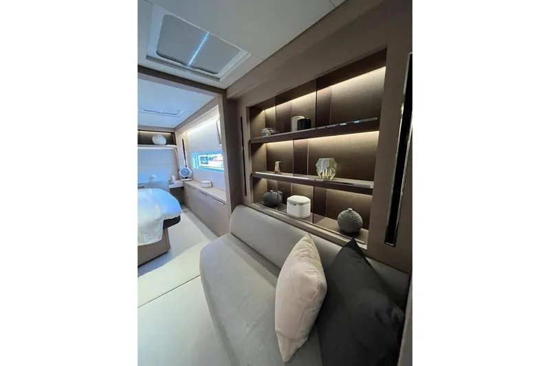 Sunlove Yacht Photos Pics Luxurious interior of 2024 Lagoon SIXTY 7 yacht with elegant decor and modern furnishings.