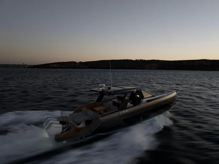  Yacht Photos Pics Schaefer V44 yacht 2024 cruising at sunset on the sea.