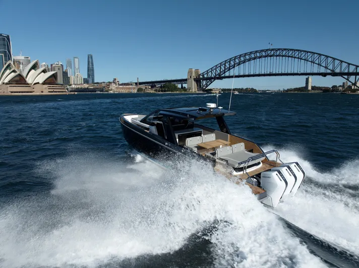 Yacht Photos Pics Schaefer V44 Yacht 2024 near Sydney Opera House and bridge.