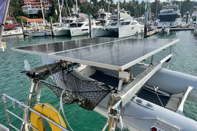  Yacht Photos Pics Solar panels on Amel 55 yacht, docked in marina, 2011 model.