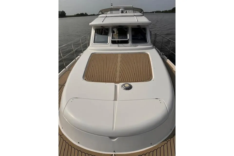 2017 Elling E4 yacht with sleek deck design on calm water.