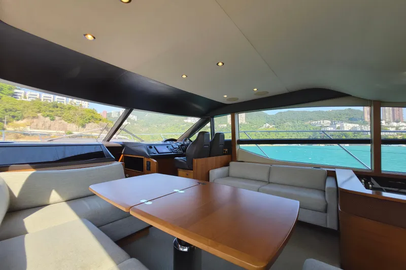  Yacht Photos Pics Luxurious interior of 2017 Princess 52 yacht with scenic ocean view.