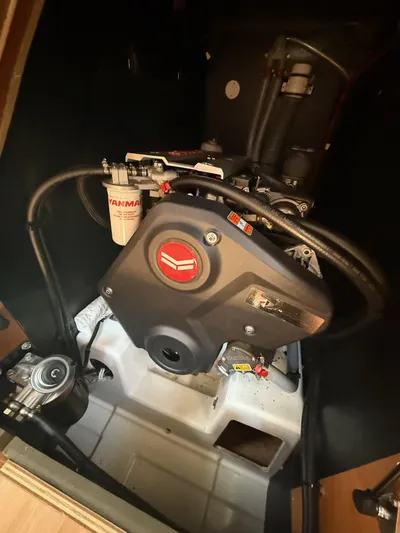 Ceci Yacht Photos Pics Engine compartment of 2021 Jeanneau Sun Odyssey 410 sailboat with Yanmar engine.