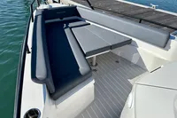 2020 Axopar 28 T-Top boat with sleek seating and modern design at the dock.