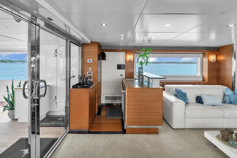 Sea Axis Yacht Photos Pics Luxurious 1988 Heesen Trideck yacht interior with modern design and ocean view.
