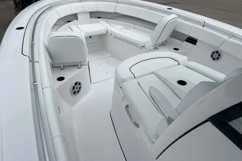  Yacht Photos Pics 2026 Sportsman Open 352 Center Console with luxurious white seating and modern design.