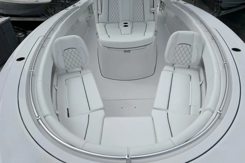  Yacht Photos Pics 2026 Sportsman Open 352 Center Console boat with luxurious white seating.