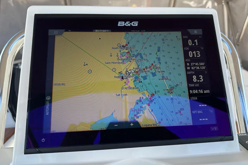  Yacht Photos Pics Navigation display on a 2013 Beneteau Oceanis 37 sailboat, showing a detailed marine map.