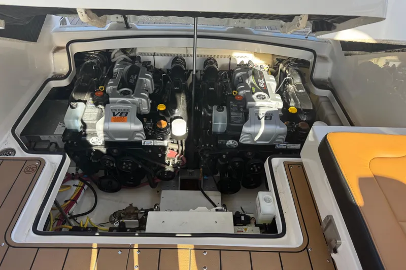  Yacht Photos Pics 2023 Chaparral 347 SSX engine compartment with dual V8 engines.